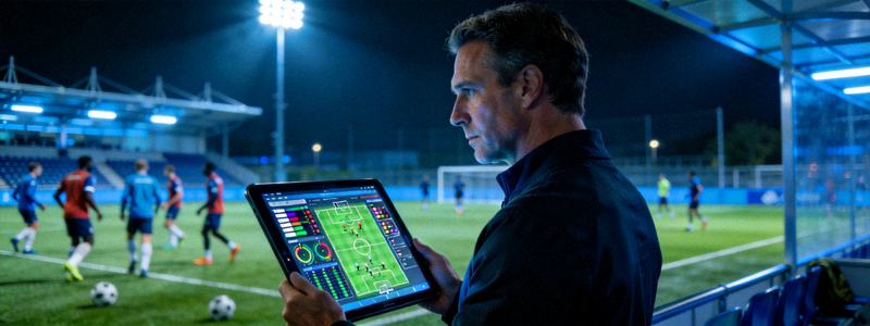 专业体育教练使用平板分析比赛数据和战术 - 科技辅助的专业训练